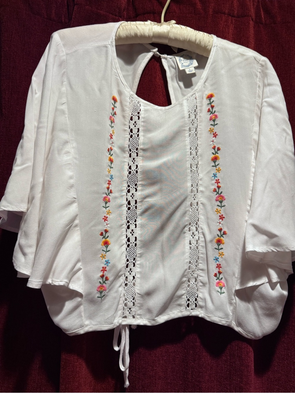 Boho White Embroidered Embroidered-Trim Women's Top
